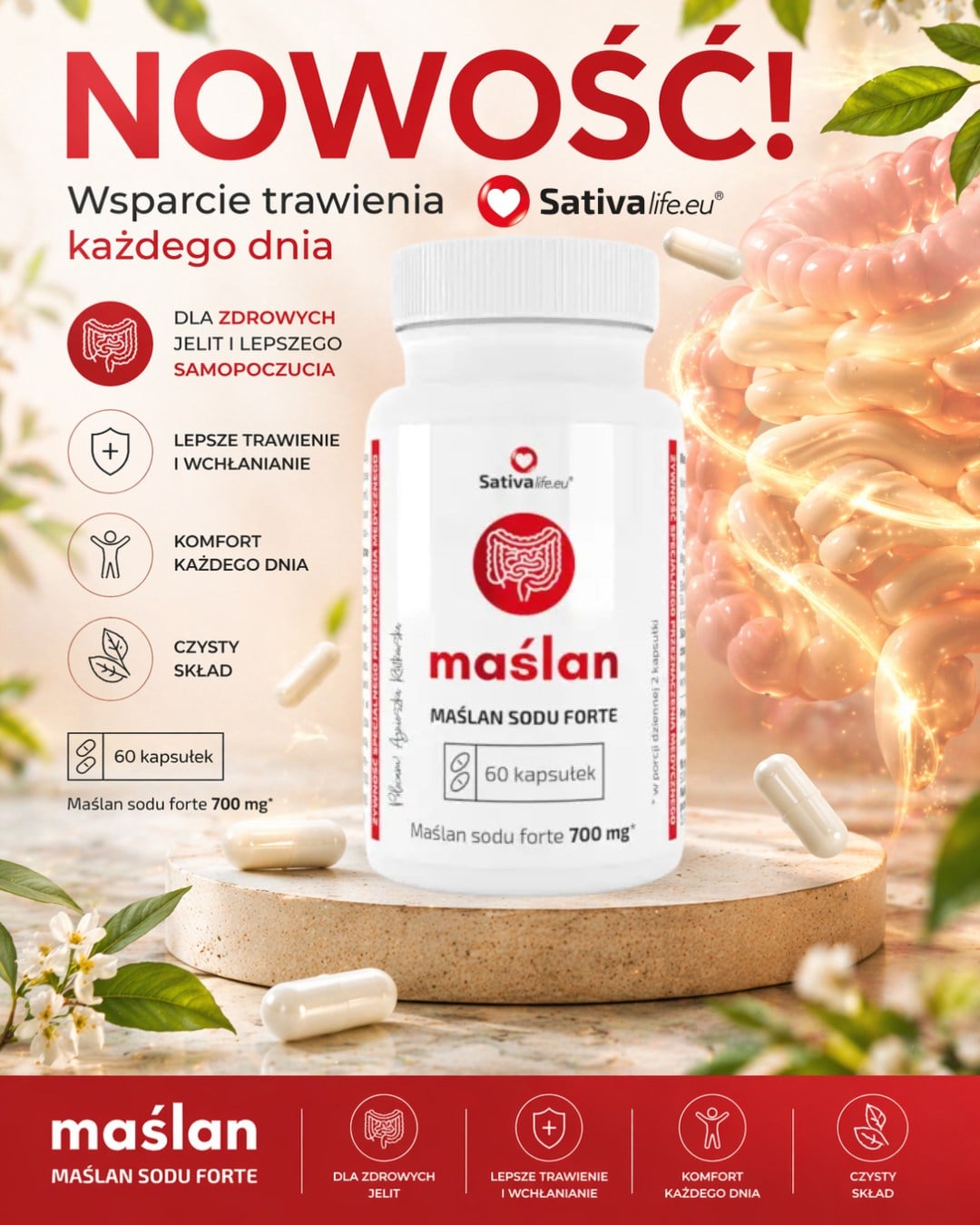 Maślan sodu Sativalife – naturalne wsparcie jelit i mikroflory